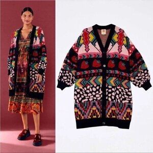 Farm Rio Crazy Mix V-Neck Cardigan LG NWT